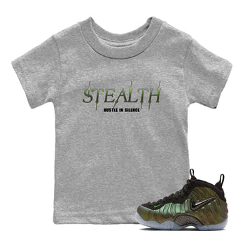 Sneaker match tees – Sneaker Tees To Match Air Foamposite One Pine Green Shoes – Stealth Kids T-Shirt Heather Grey 1