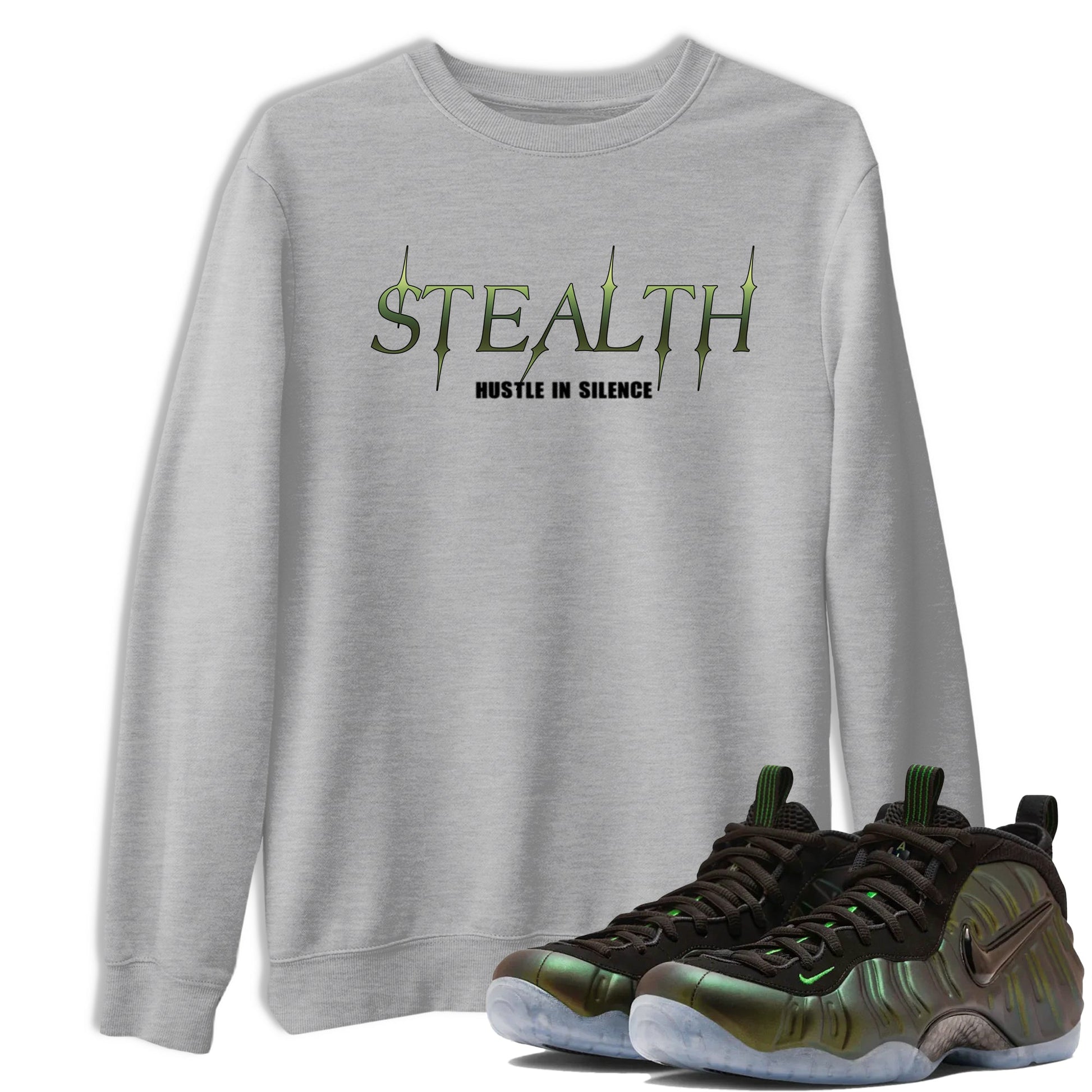 Sneaker match tees – Sneaker Tees To Match Air Foamposite One Pine Green Shoes – Stealth Tee Heather Grey 1