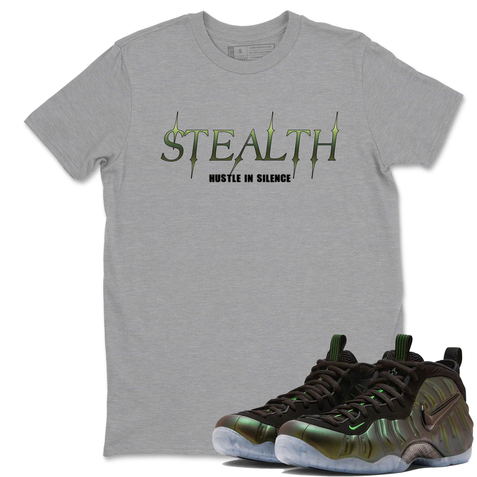 Sneaker match tees – Sneaker Tees To Match Air Foamposite One Pine Green Shoes – Stealth Tee Heather Grey 1