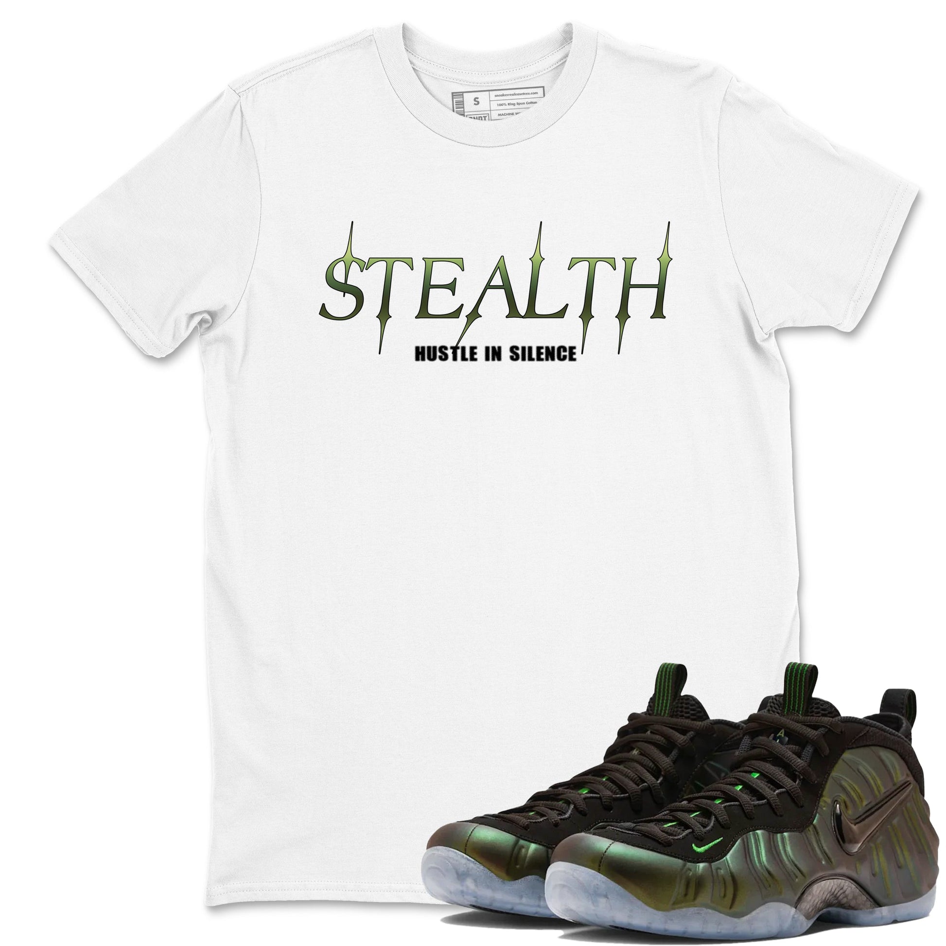 Sneaker match tees – Sneaker Tees To Match Air Foamposite One Pine Green Shoes – Stealth Tee White 1