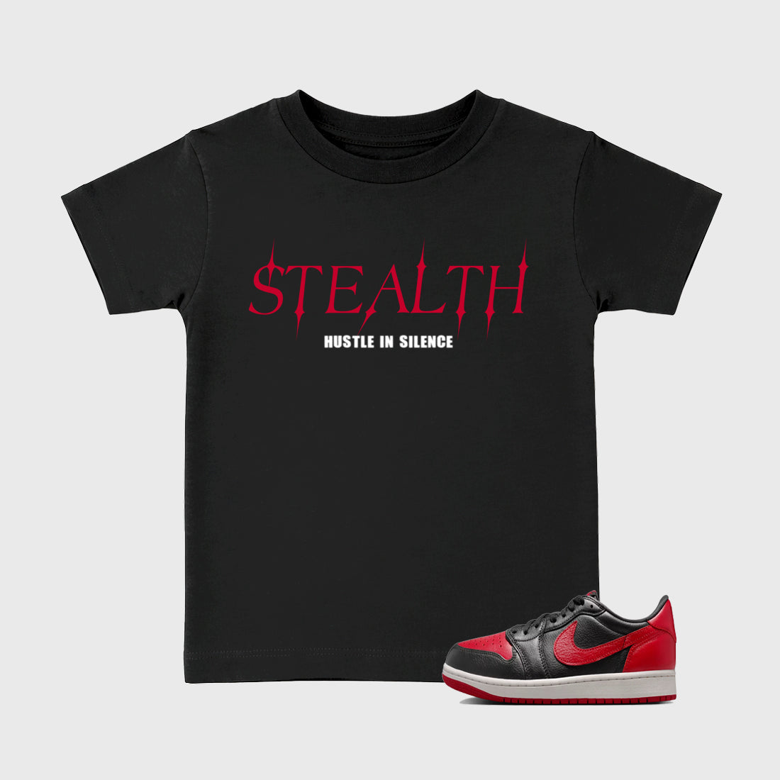 Sneaker match tees – Sneaker Tees To Match Air Jordan 1 Banned Shoes – Stealth Kids T-Shirt Black 1