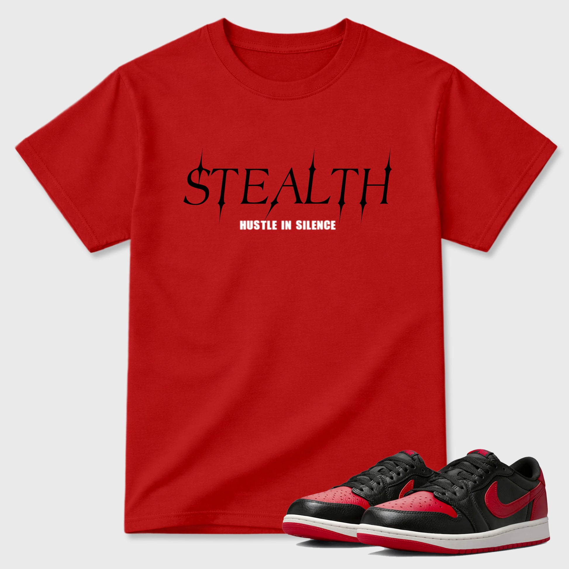 Sneaker match tees – Sneaker Tees To Match Air Jordan 1 Banned Shoes – Stealth Tee Red 1