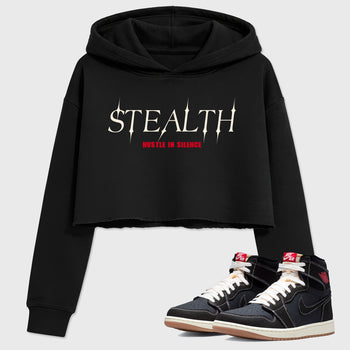 Sneaker match tees – Sneaker Tees To Match Air Jordan 1 Flight Club Shoes – Stealth Crop T-Shirt Black 1