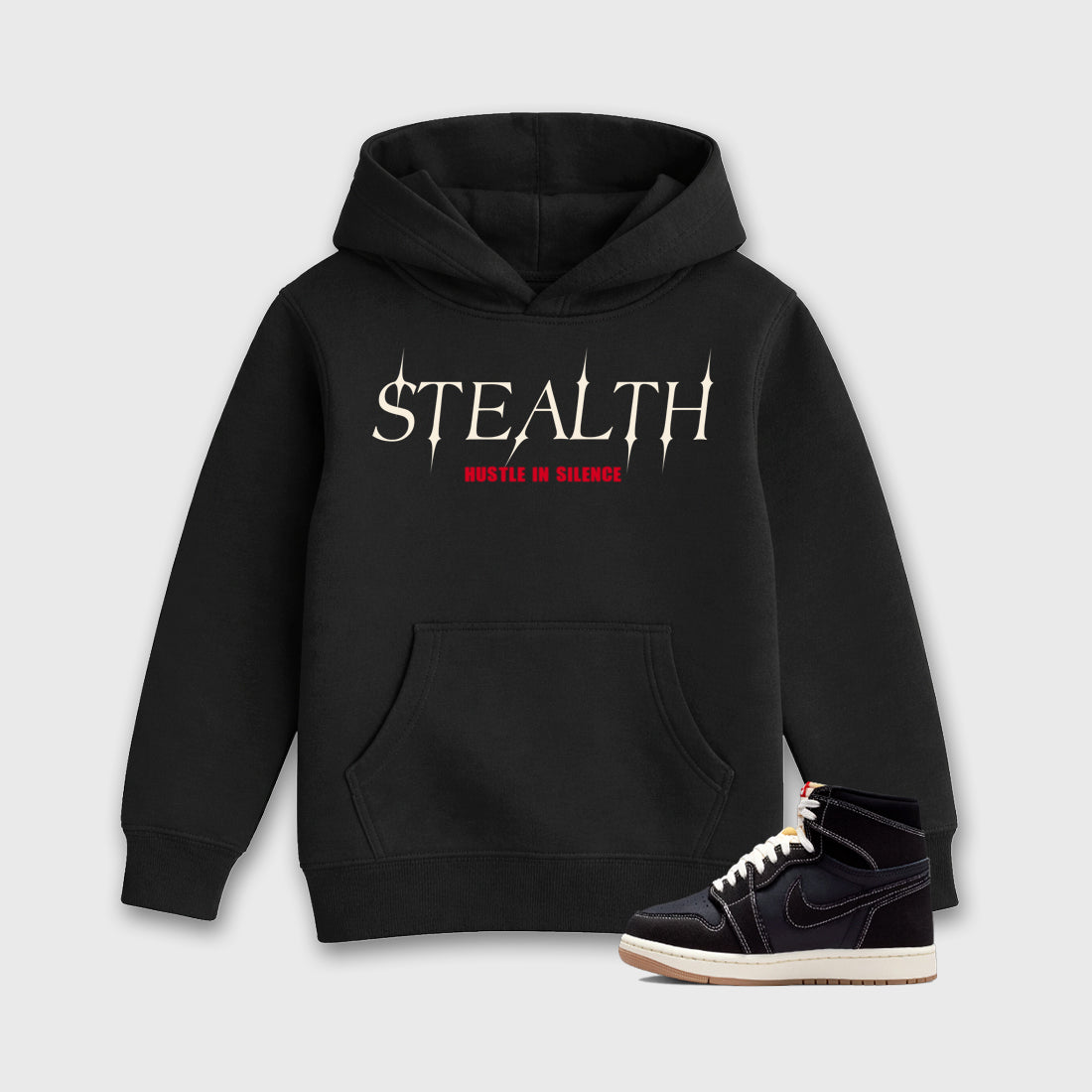 Sneaker match tees – Sneaker Tees To Match Air Jordan 1 Flight Club Shoes – Stealth Kids T-Shirt Black 1