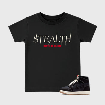 Sneaker match tees – Sneaker Tees To Match Air Jordan 1 Flight Club Shoes – Stealth Kids T-Shirt Black 1
