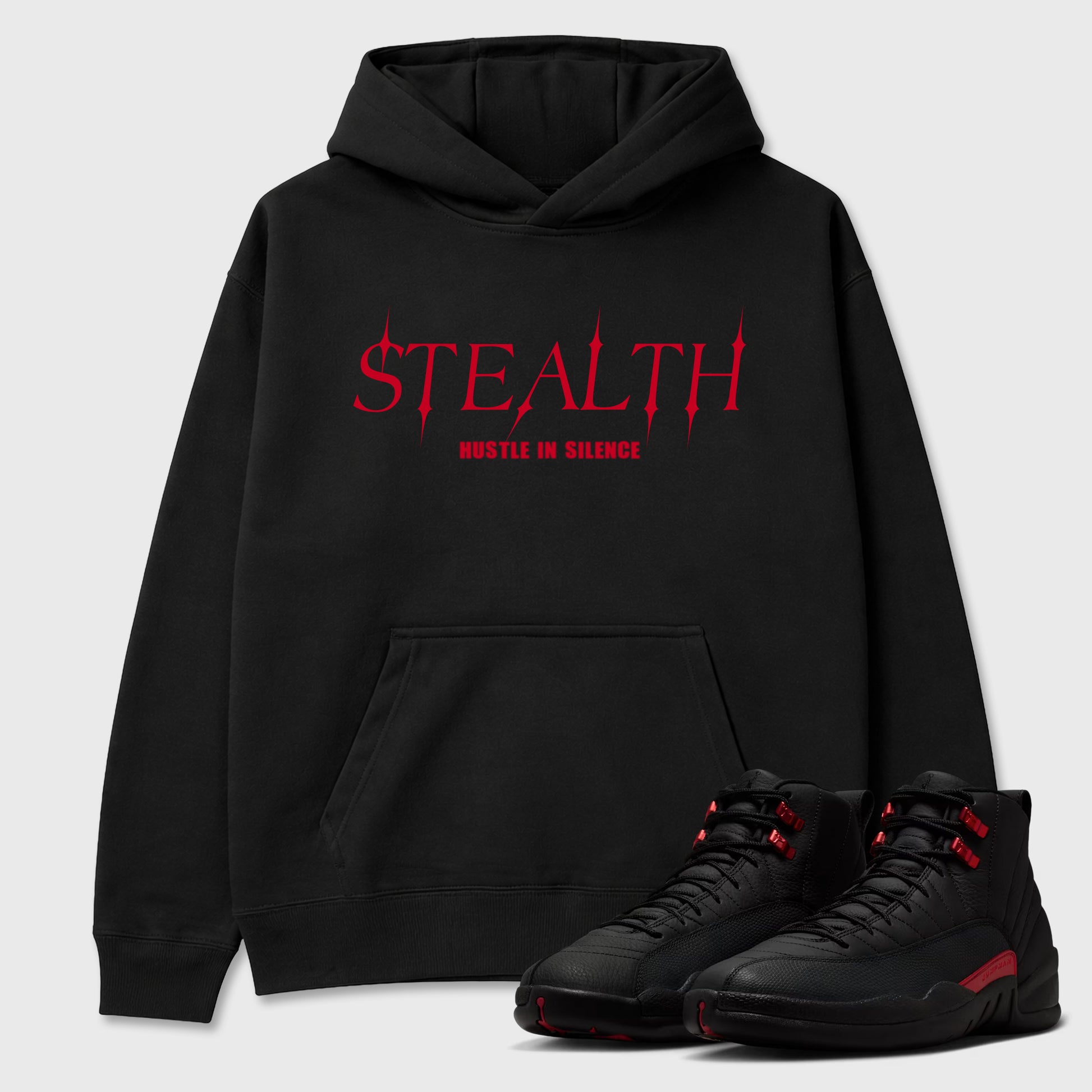 Stealth Graphic T-Shirt sneaker match tee designed for the Air Jordan 12 Bloodline, featuring coordinated color options for a perfect streetwear match. Black 1 shirt.