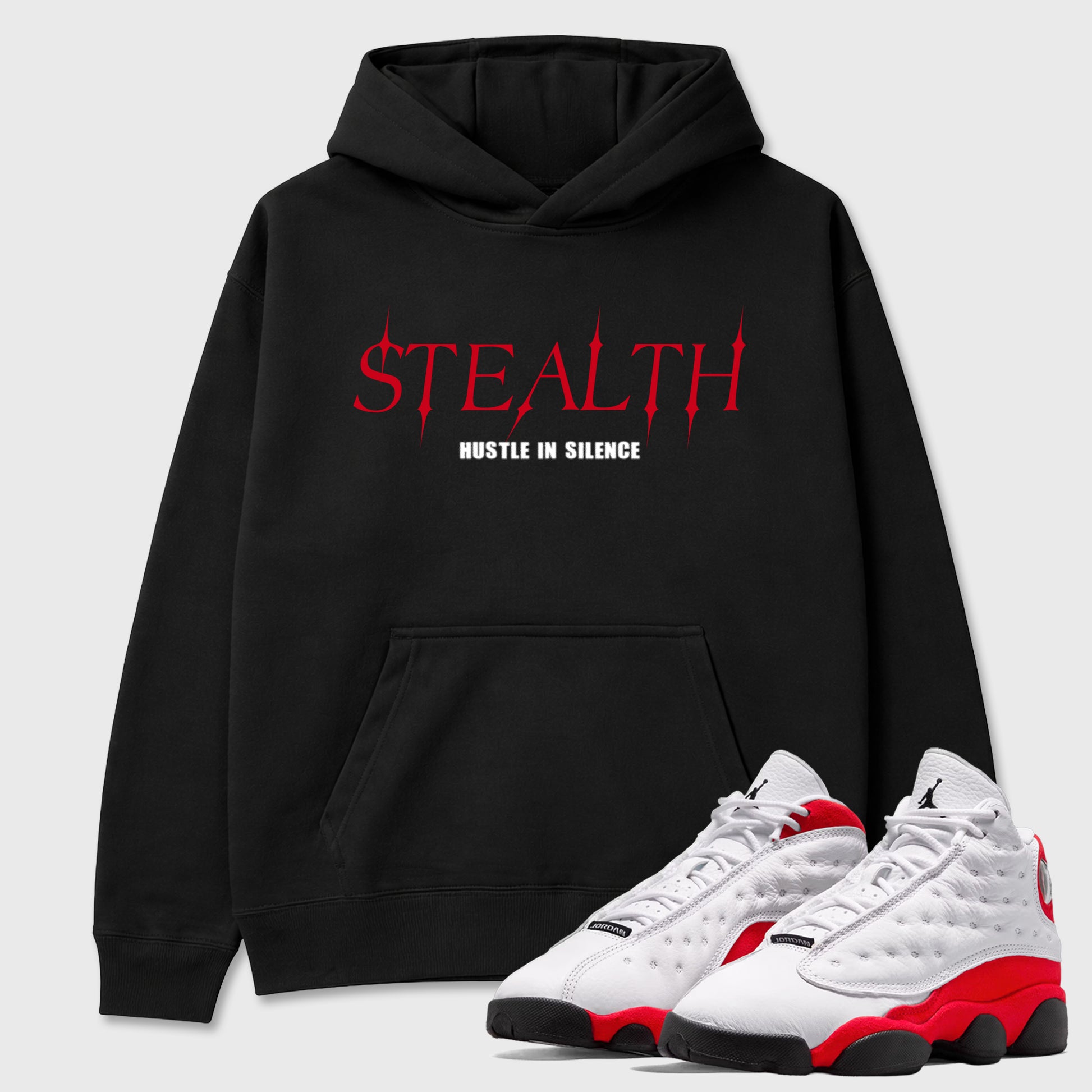 Sneaker match tees – Sneaker Tees To Match Air Jordan 13 University Red Shoes – Stealth Tee Black 1