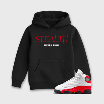Sneaker match tees – Sneaker Tees To Match Air Jordan 13 University Red Shoes – Stealth Kids T-Shirt Black 1