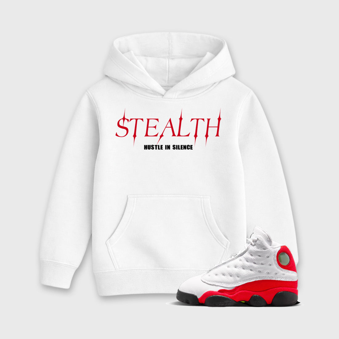 Sneaker match tees – Sneaker Tees To Match Air Jordan 13 University Red Shoes – Stealth Kids T-Shirt White 1