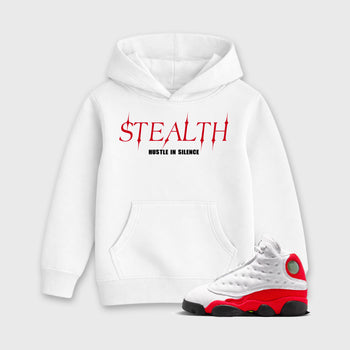 Sneaker match tees – Sneaker Tees To Match Air Jordan 13 University Red Shoes – Stealth Kids T-Shirt White 1