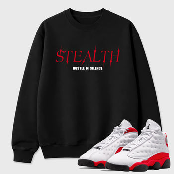 Sneaker match tees – Sneaker Tees To Match Air Jordan 13 University Red Shoes – Stealth Tee Black 1