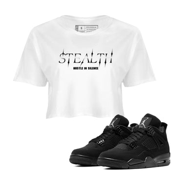 Sneaker match tees – Sneaker Tees To Match Air Jordan 4 Black Cat Shoes – Stealth Crop T-Shirt White 1