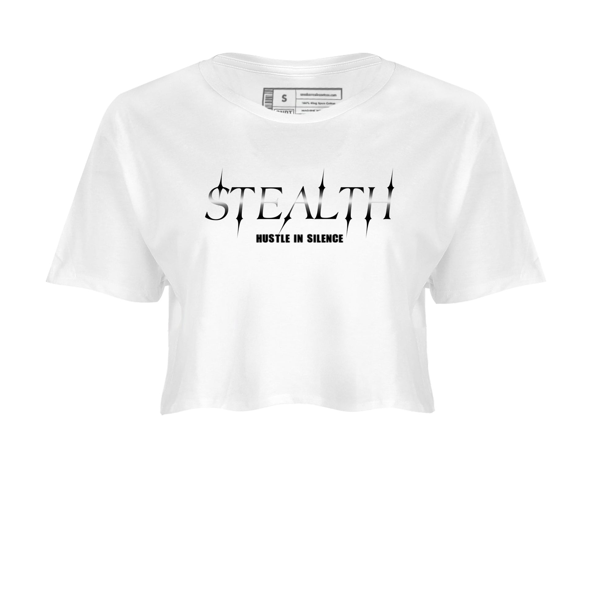 Sneaker match tees – Sneaker Tees To Match Air Jordan 4 Black Cat Shoes – Stealth Crop T-Shirt White 2