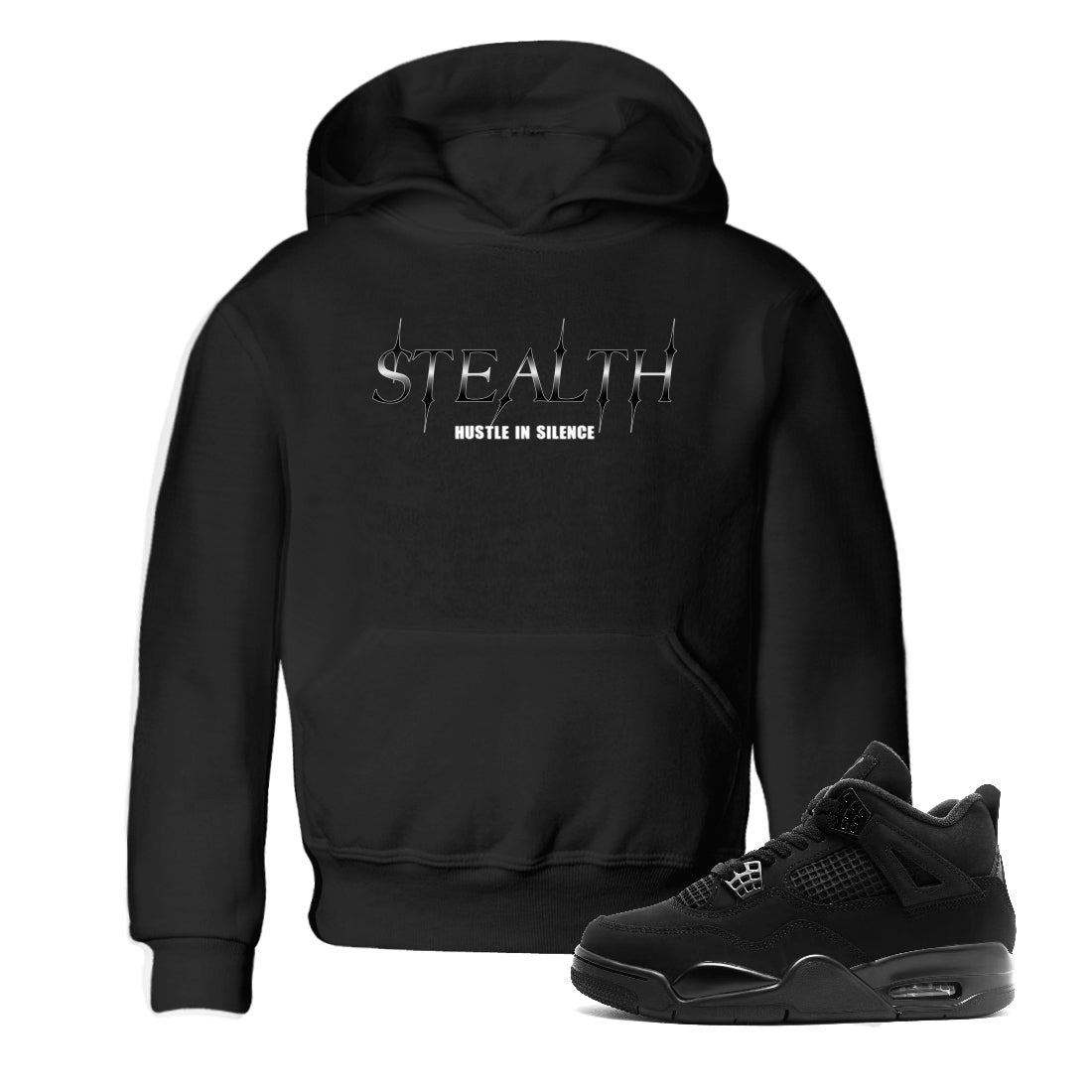 Sneaker match tees – Sneaker Tees To Match Air Jordan 4 Black Cat Shoes – Stealth Kids T-Shirt Black 1