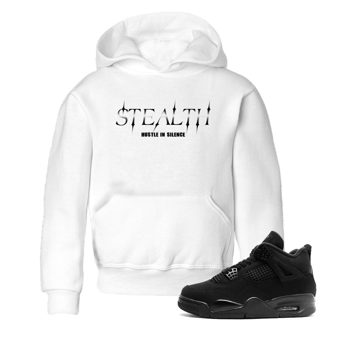 Sneaker match tees – Sneaker Tees To Match Air Jordan 4 Black Cat Shoes – Stealth Kids T-Shirt White 1
