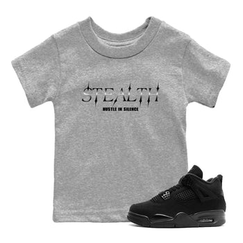 Sneaker match tees – Sneaker Tees To Match Air Jordan 4 Black Cat Shoes – Stealth Kids T-Shirt Heather Grey 1