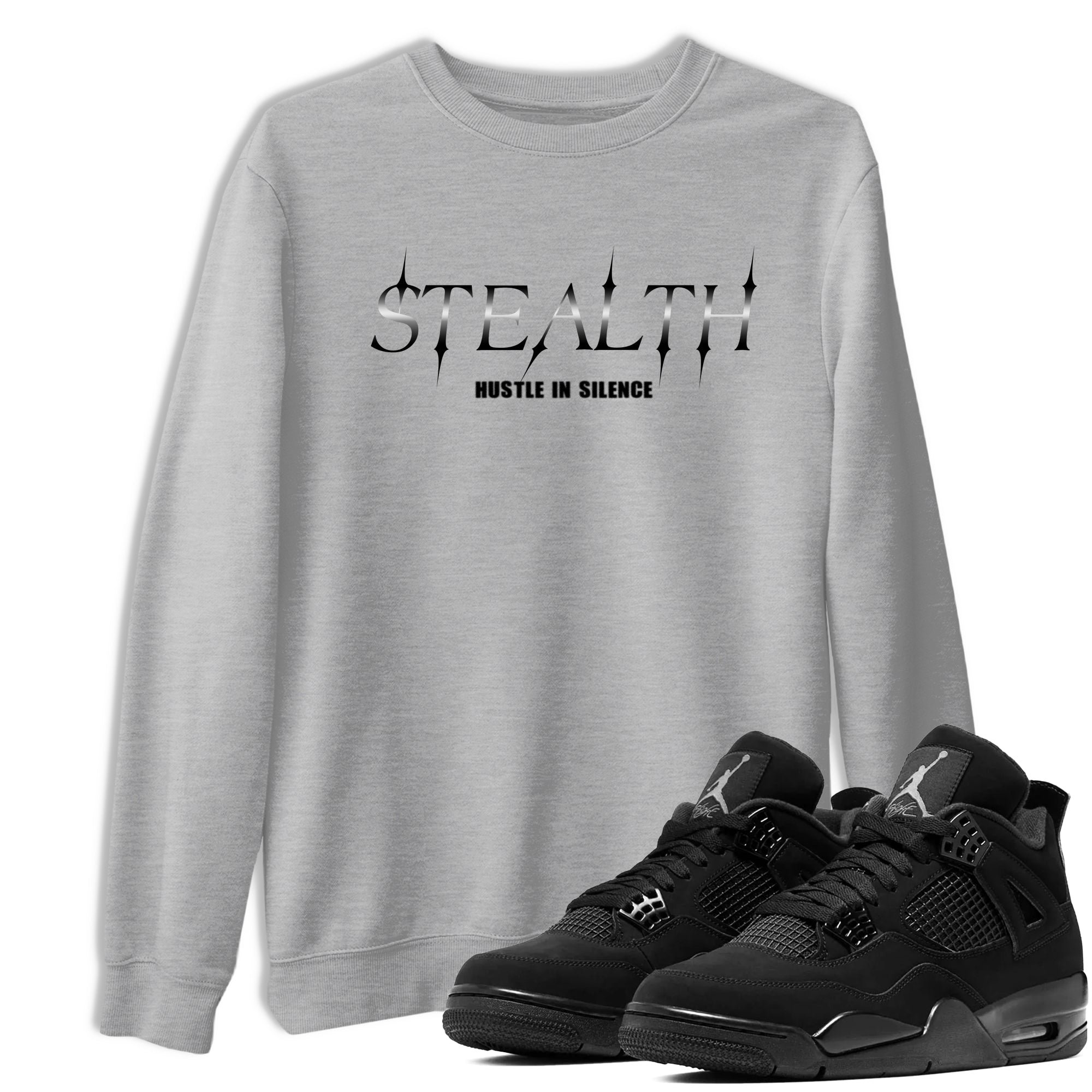 Sneaker match tees – Sneaker Tees To Match Air Jordan 4 Black Cat Shoes – Stealth Tee Heather Grey 1