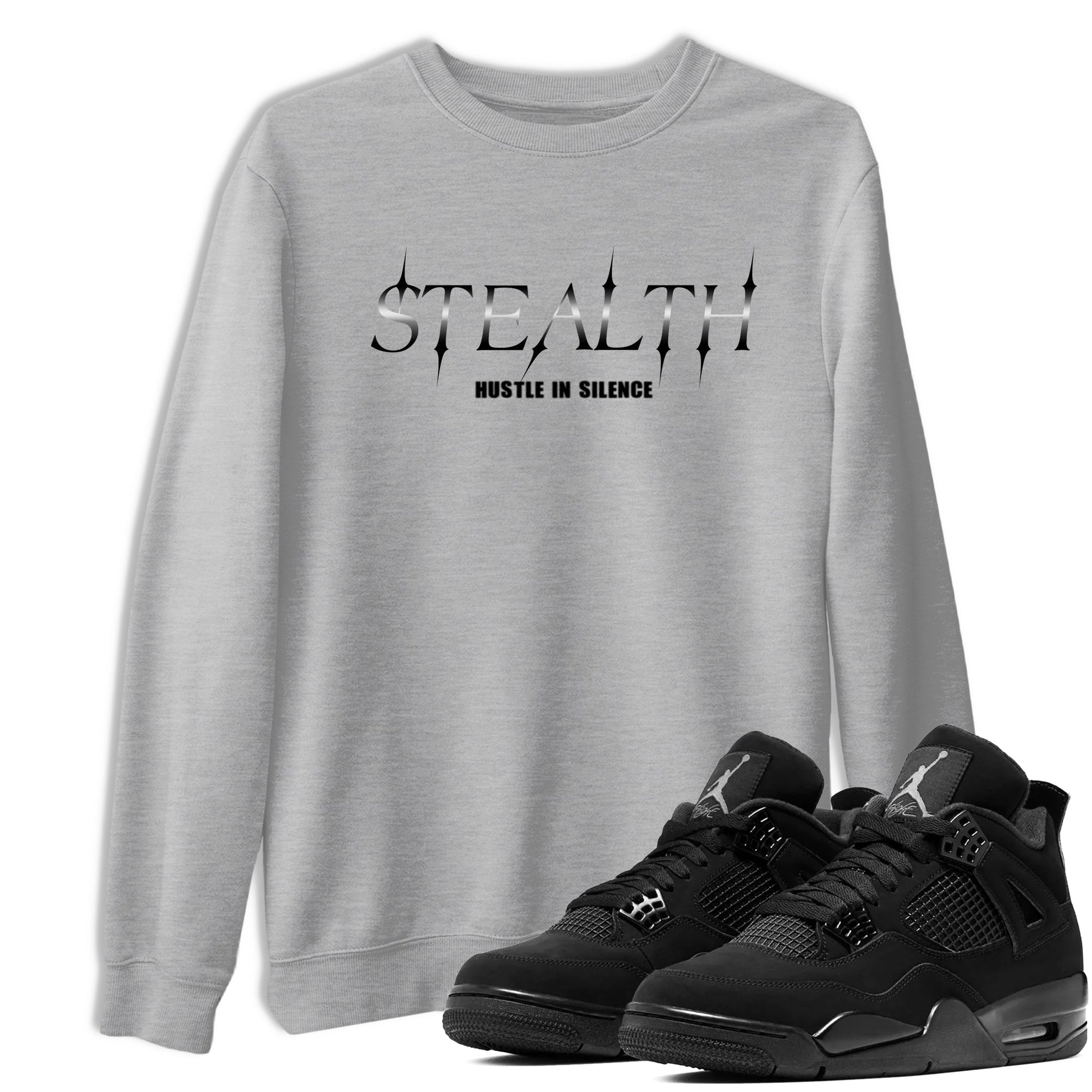 Sneaker match tees – Sneaker Tees To Match Air Jordan 4 Black Cat Shoes – Stealth Tee Heather Grey 1