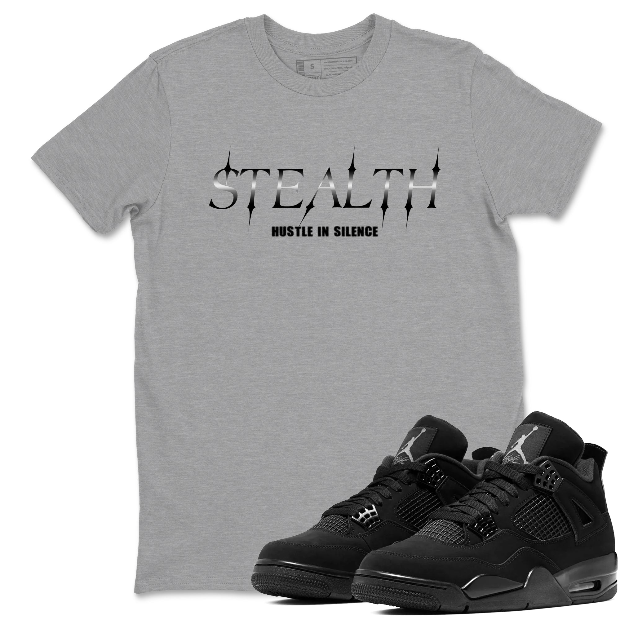 Sneaker match tees – Sneaker Tees To Match Air Jordan 4 Black Cat Shoes – Stealth Tee Heather Grey 1