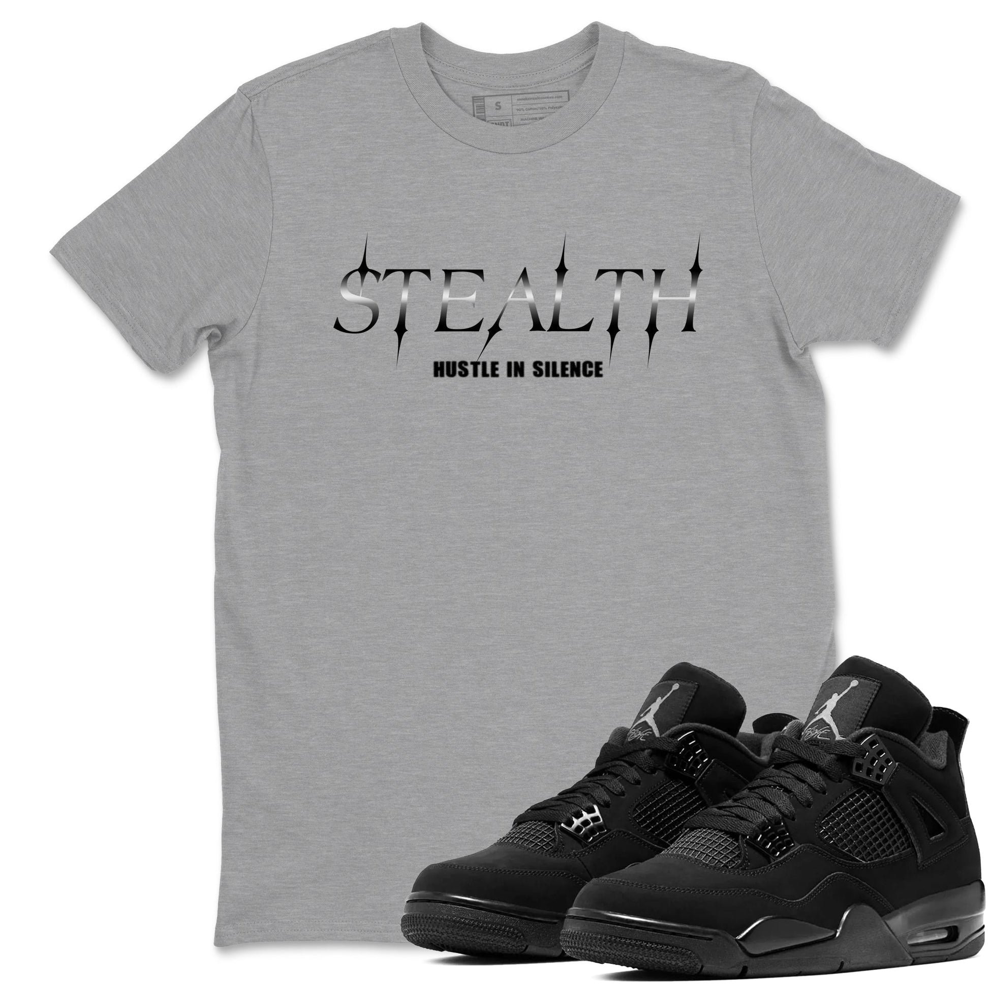 Sneaker match tees – Sneaker Tees To Match Air Jordan 4 Black Cat Shoes – Stealth Tee Heather Grey 1