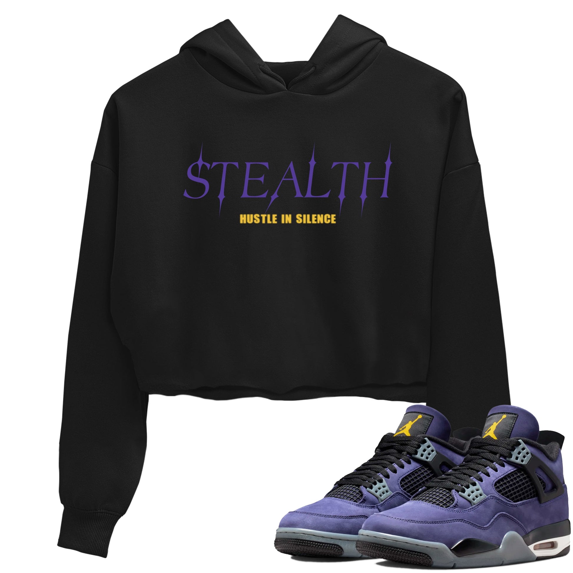 Sneaker match tees – Sneaker Tees To Match Air Jordan 4 Lakeshow Shoes – Stealth Crop T-Shirt Black 1
