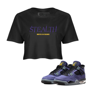 Sneaker match tees – Sneaker Tees To Match Air Jordan 4 Lakeshow Shoes – Stealth Crop T-Shirt Black 1