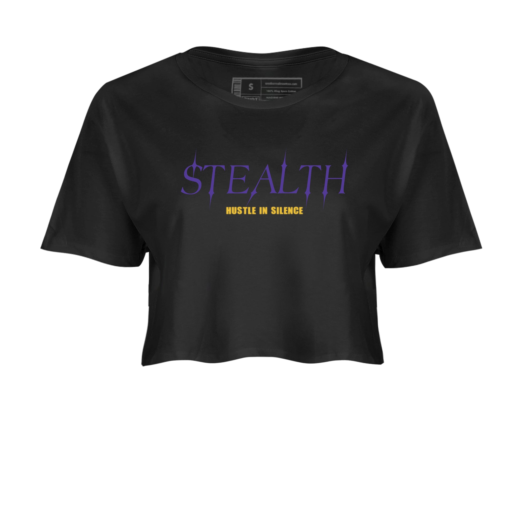 Sneaker match tees – Sneaker Tees To Match Air Jordan 4 Lakeshow Shoes – Stealth Crop T-Shirt Black 2