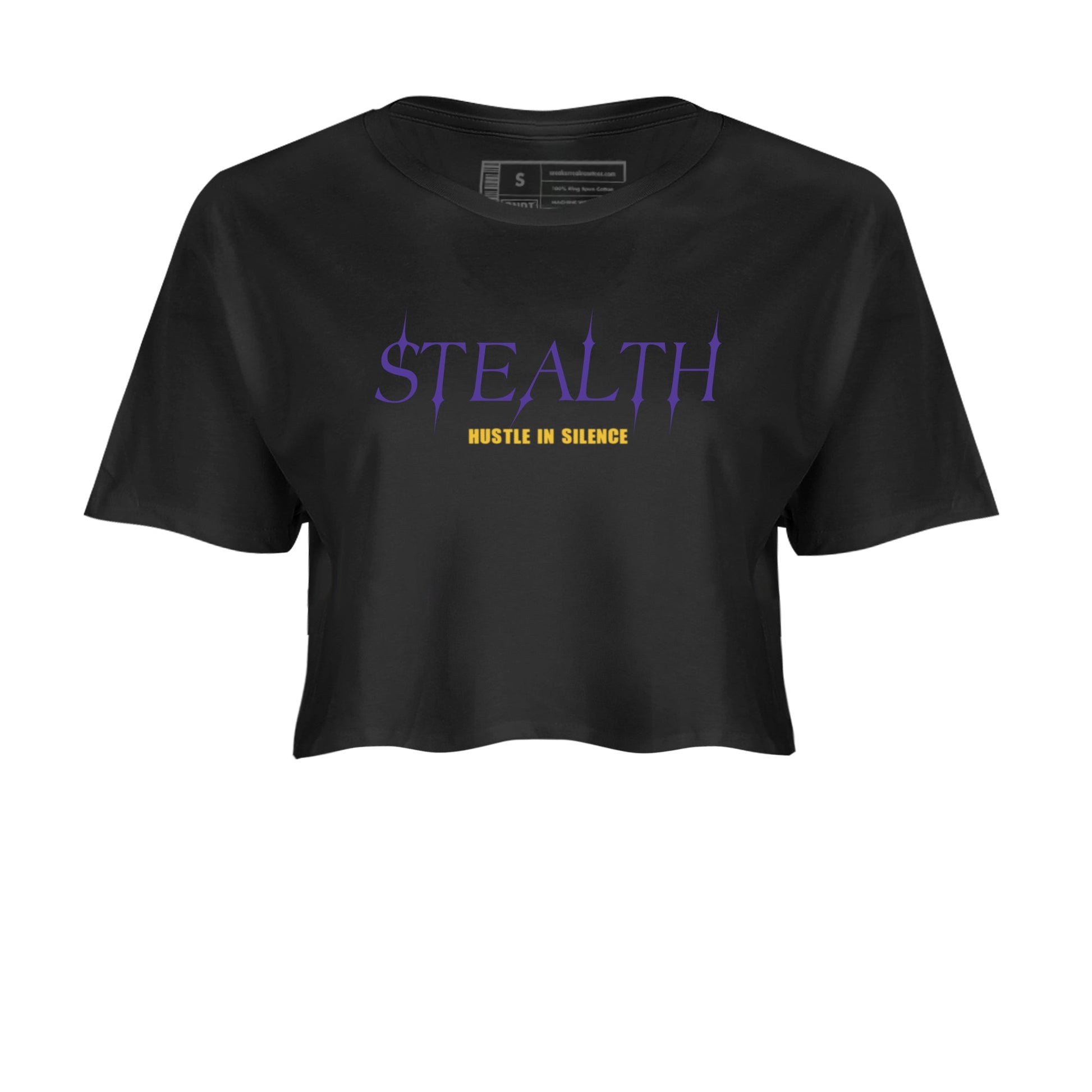 Sneaker match tees – Sneaker Tees To Match Air Jordan 4 Lakeshow Shoes – Stealth Crop T-Shirt Black 2