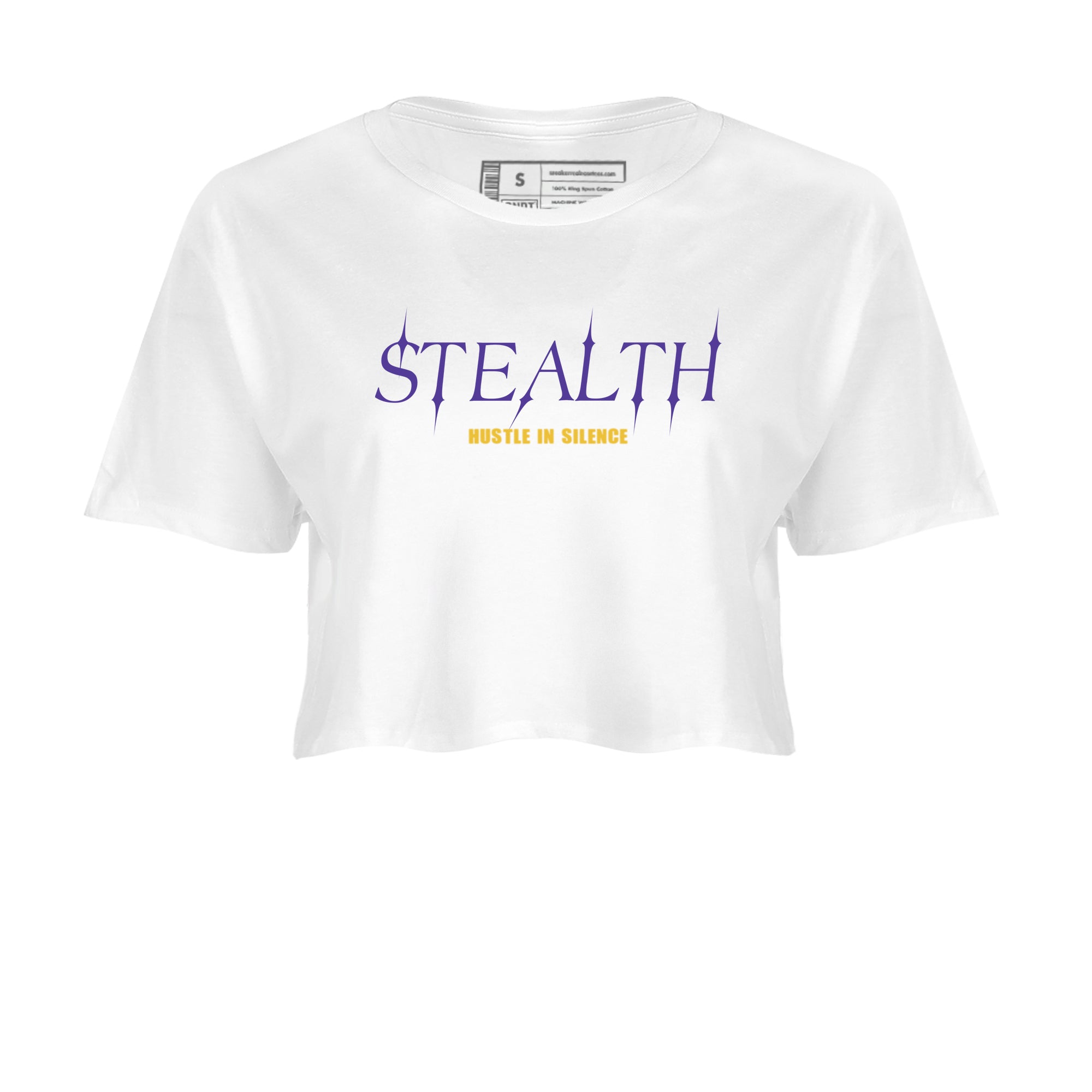 Sneaker match tees – Sneaker Tees To Match Air Jordan 4 Lakeshow Shoes – Stealth Crop T-Shirt White 2