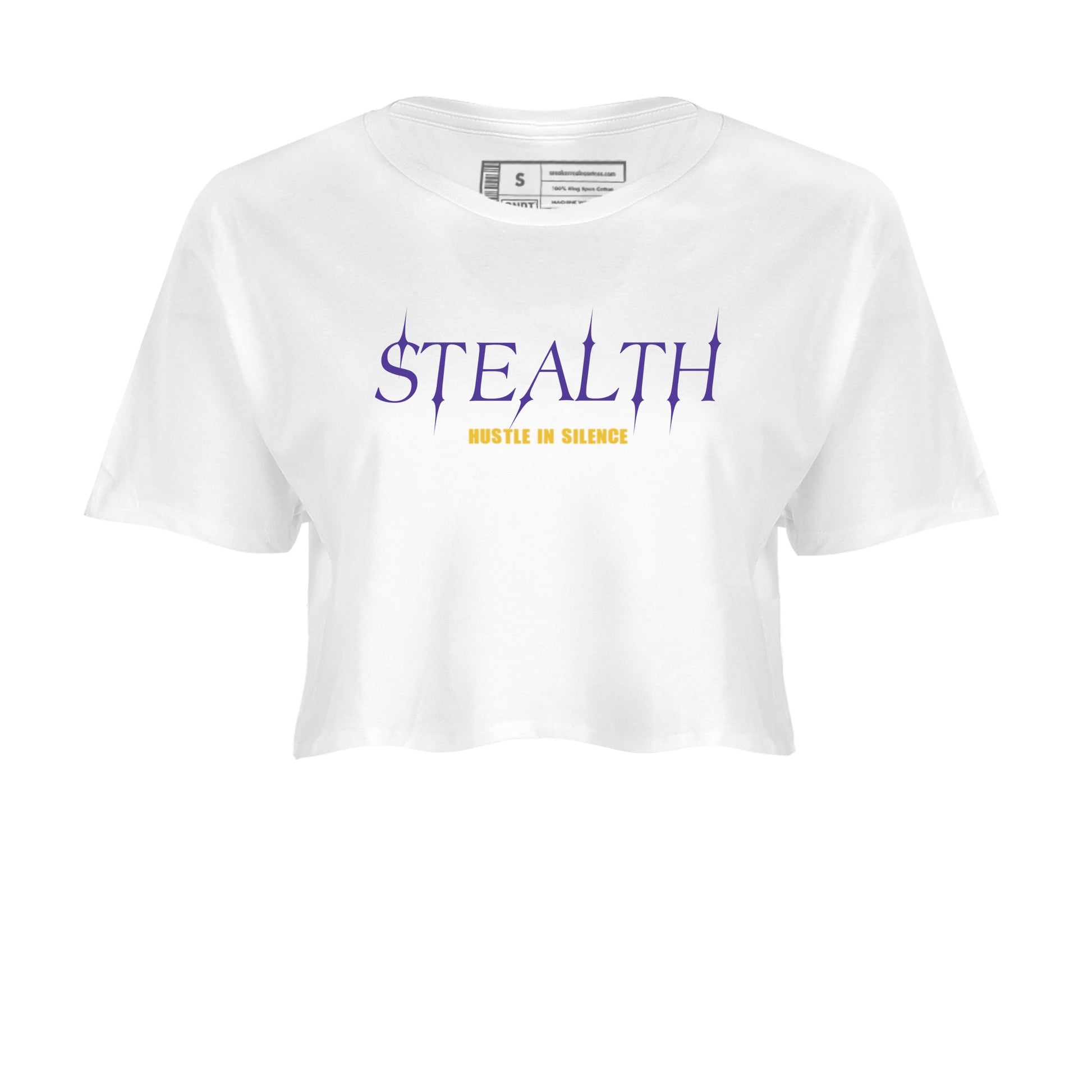 Sneaker match tees – Sneaker Tees To Match Air Jordan 4 Lakeshow Shoes – Stealth Crop T-Shirt White 2