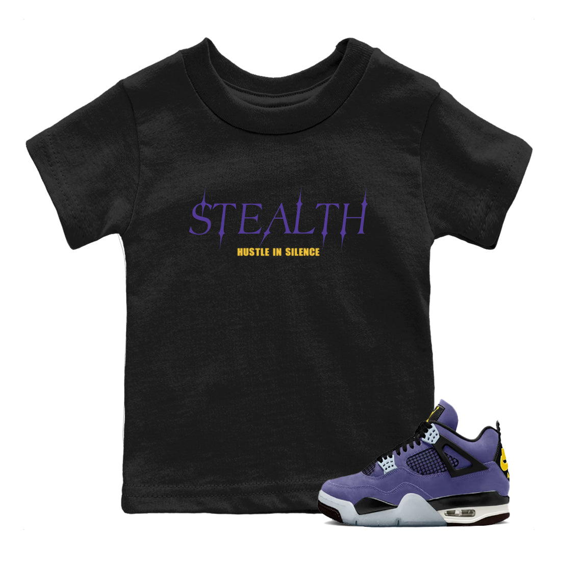 Sneaker match tees – Sneaker Tees To Match Air Jordan 4 Lakeshow Shoes – Stealth Kids T-Shirt Black 1