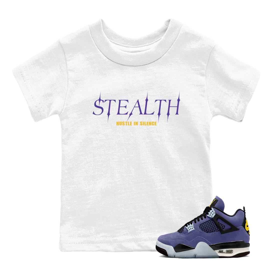 Sneaker match tees – Sneaker Tees To Match Air Jordan 4 Lakeshow Shoes – Stealth Kids T-Shirt White 1
