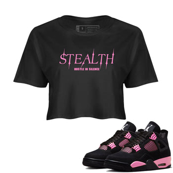 Perfect Valentine's Day Gifts graphic tee  – Sneaker Tees To Match Air Jordan 4 Pink Thunder – Stealth Crop T-Shirt Black 1