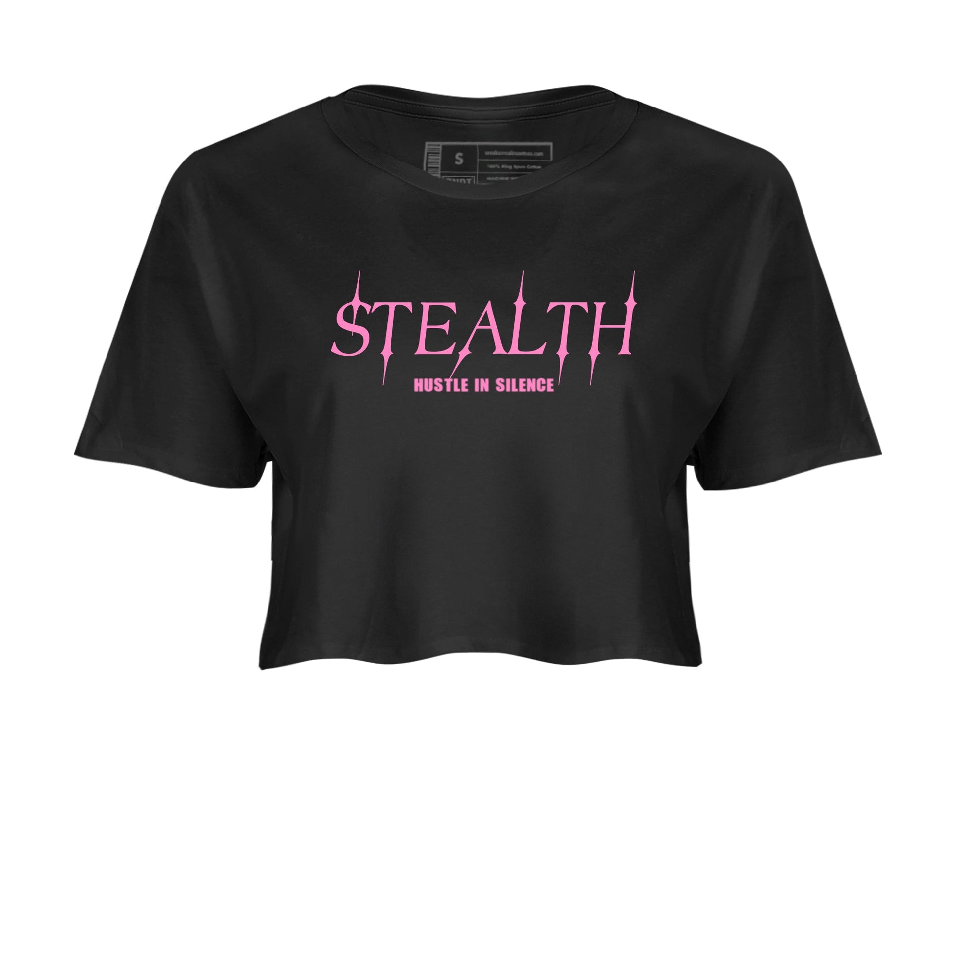 Perfect Valentine's Day Gifts graphic tee  – Sneaker Tees To Match Air Jordan 4 Pink Thunder – Stealth Crop T-Shirt Black 2