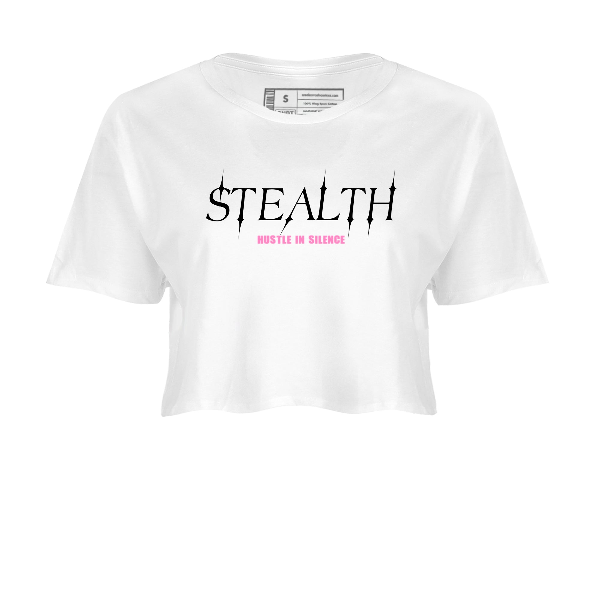 Perfect Valentine's Day Gifts graphic tee  – Sneaker Tees To Match Air Jordan 4 Pink Thunder – Stealth Crop T-Shirt White 2