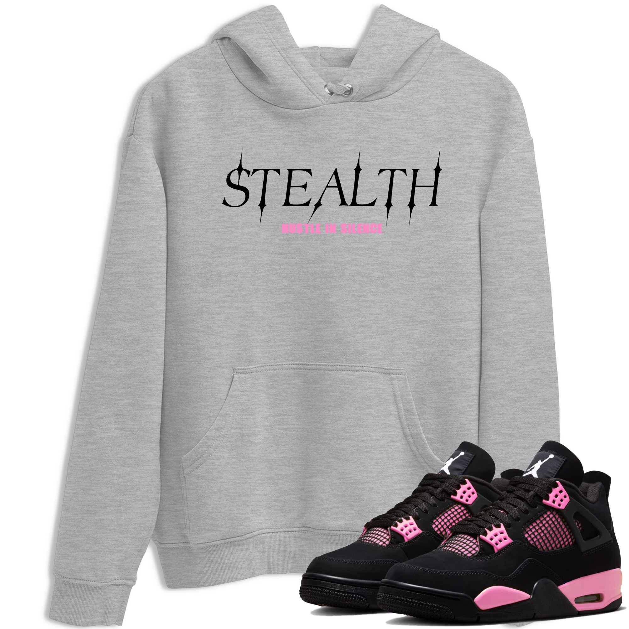 Perfect Valentine's Day Gifts graphic tee  – Sneaker Tees To Match Air Jordan 4 Pink Thunder – Stealth Tee Heather Grey 1