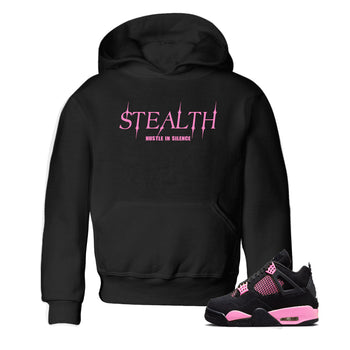 Perfect Valentine's Day Gifts graphic tee  – Sneaker Tees To Match Air Jordan 4 Pink Thunder – Stealth Kids Graphic T-Shirt Black 1