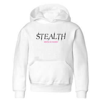 Perfect Valentine's Day Gifts graphic tee  – Sneaker Tees To Match Air Jordan 4 Pink Thunder – Stealth Kids Graphic T-Shirt White 2
