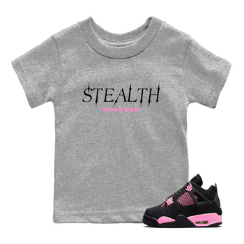 Perfect Valentine's Day Gifts graphic tee  – Sneaker Tees To Match Air Jordan 4 Pink Thunder – Stealth Kids Graphic T-Shirt Heather Grey 1