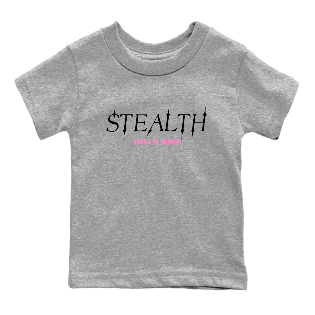 Perfect Valentine's Day Gifts graphic tee  – Sneaker Tees To Match Air Jordan 4 Pink Thunder – Stealth Kids Graphic T-Shirt Heather Grey 2