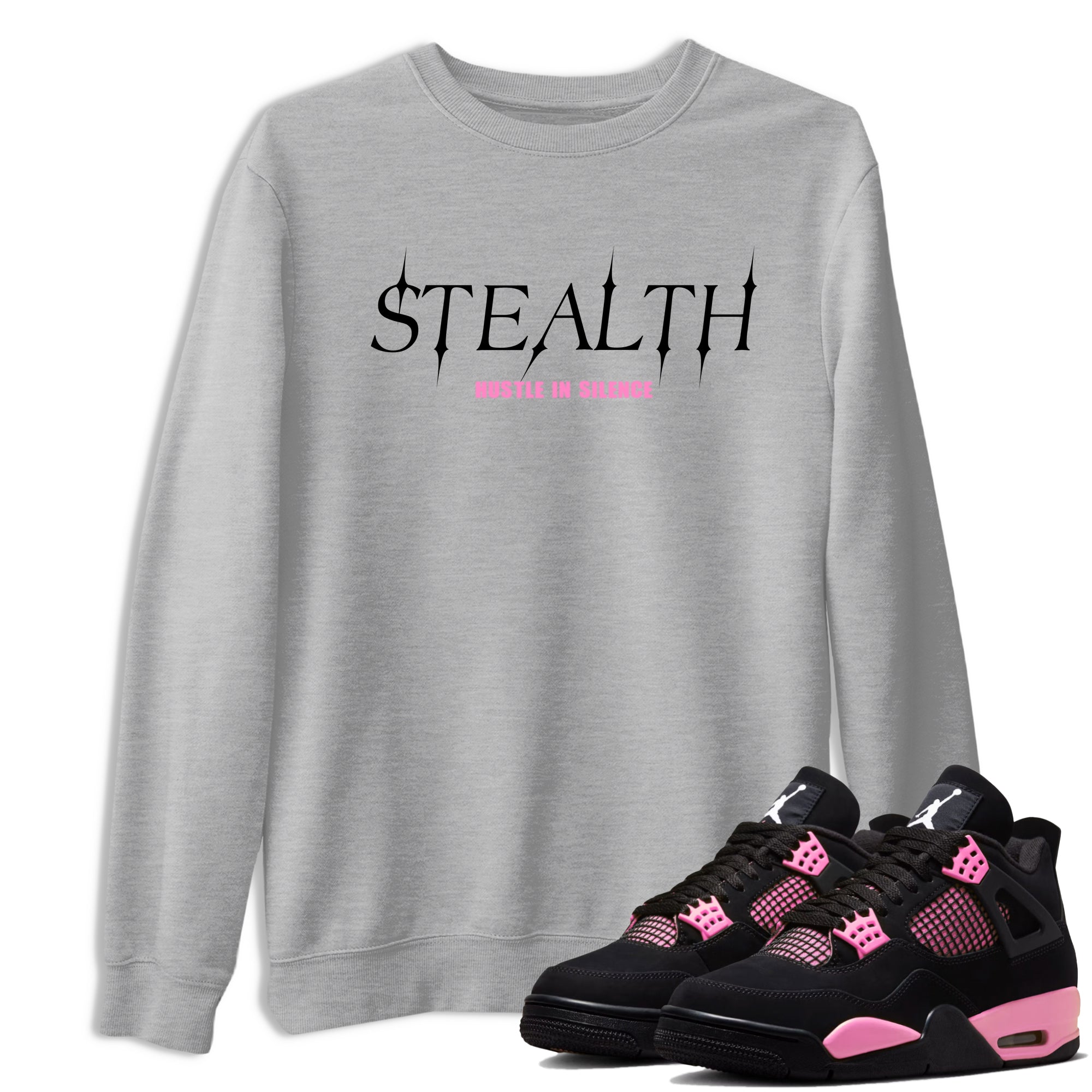Perfect Valentine's Day Gifts graphic tee  – Sneaker Tees To Match Air Jordan 4 Pink Thunder – Stealth Tee Heather Grey 1