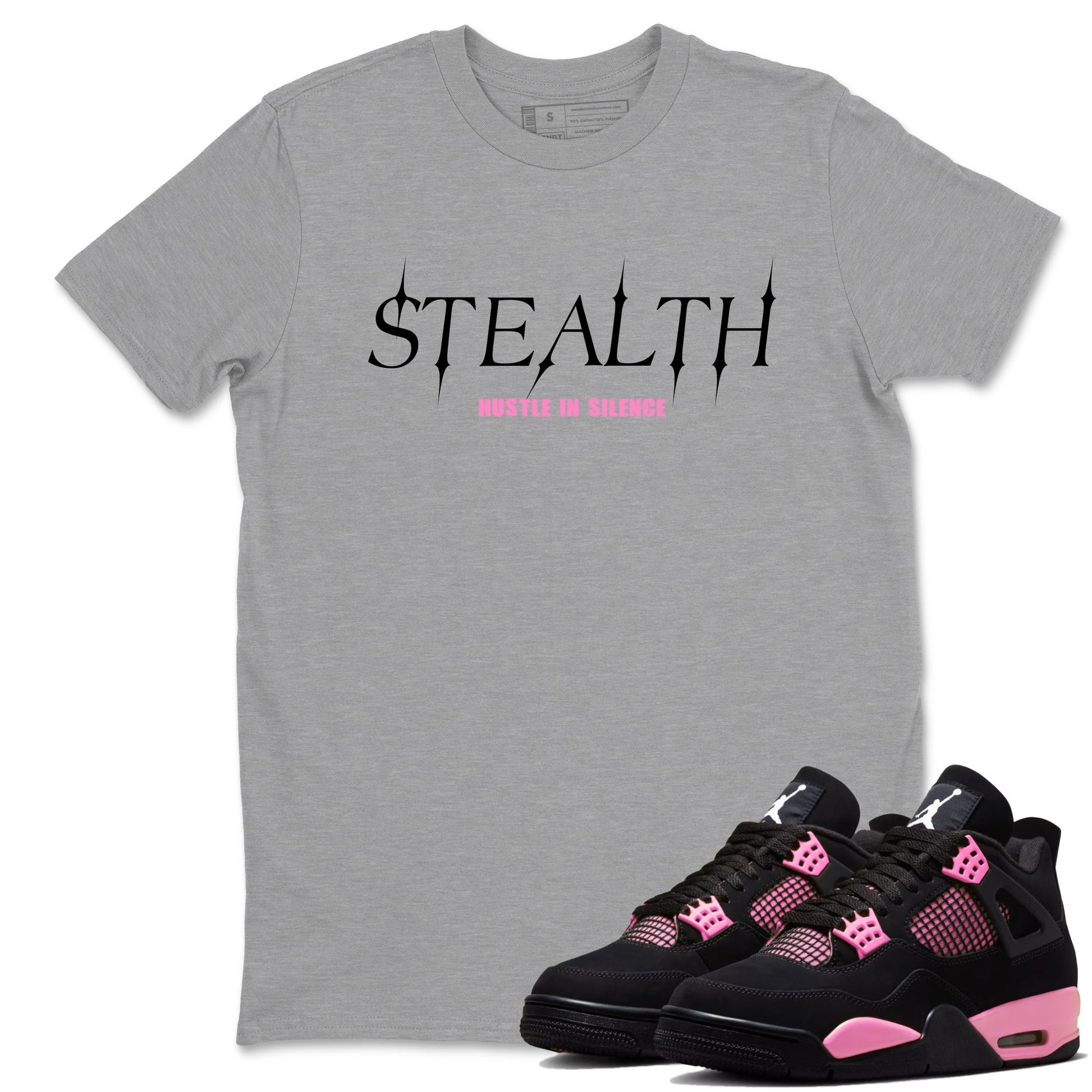 Perfect Valentine's Day Gifts graphic tee  – Sneaker Tees To Match Air Jordan 4 Pink Thunder – Stealth Tee Heather Grey 1