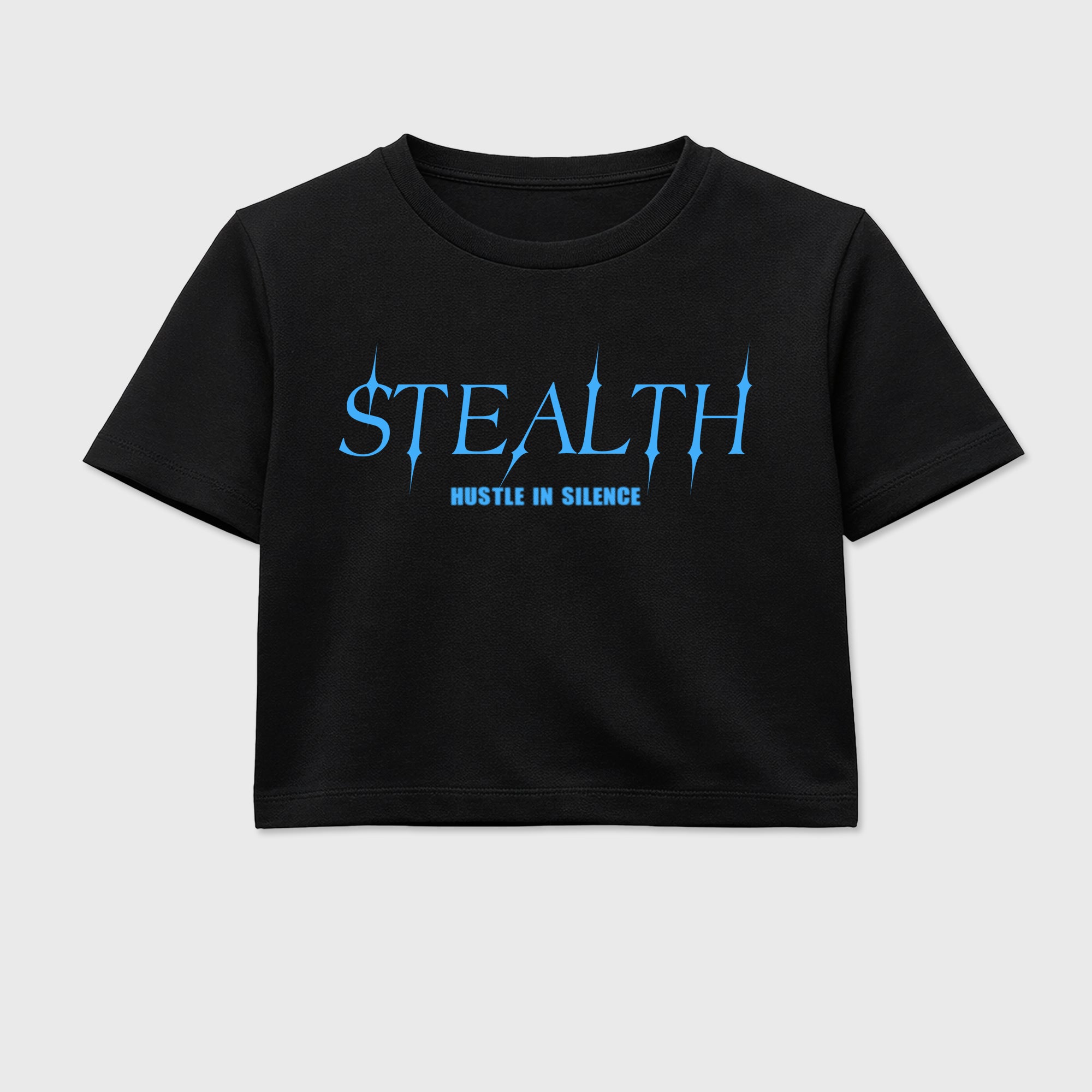Stealth women’s crop tee designed to match the Air Jordan 5 Black Carolina, featuring coordinated Black 2 options for a perfect streetwear vibe.