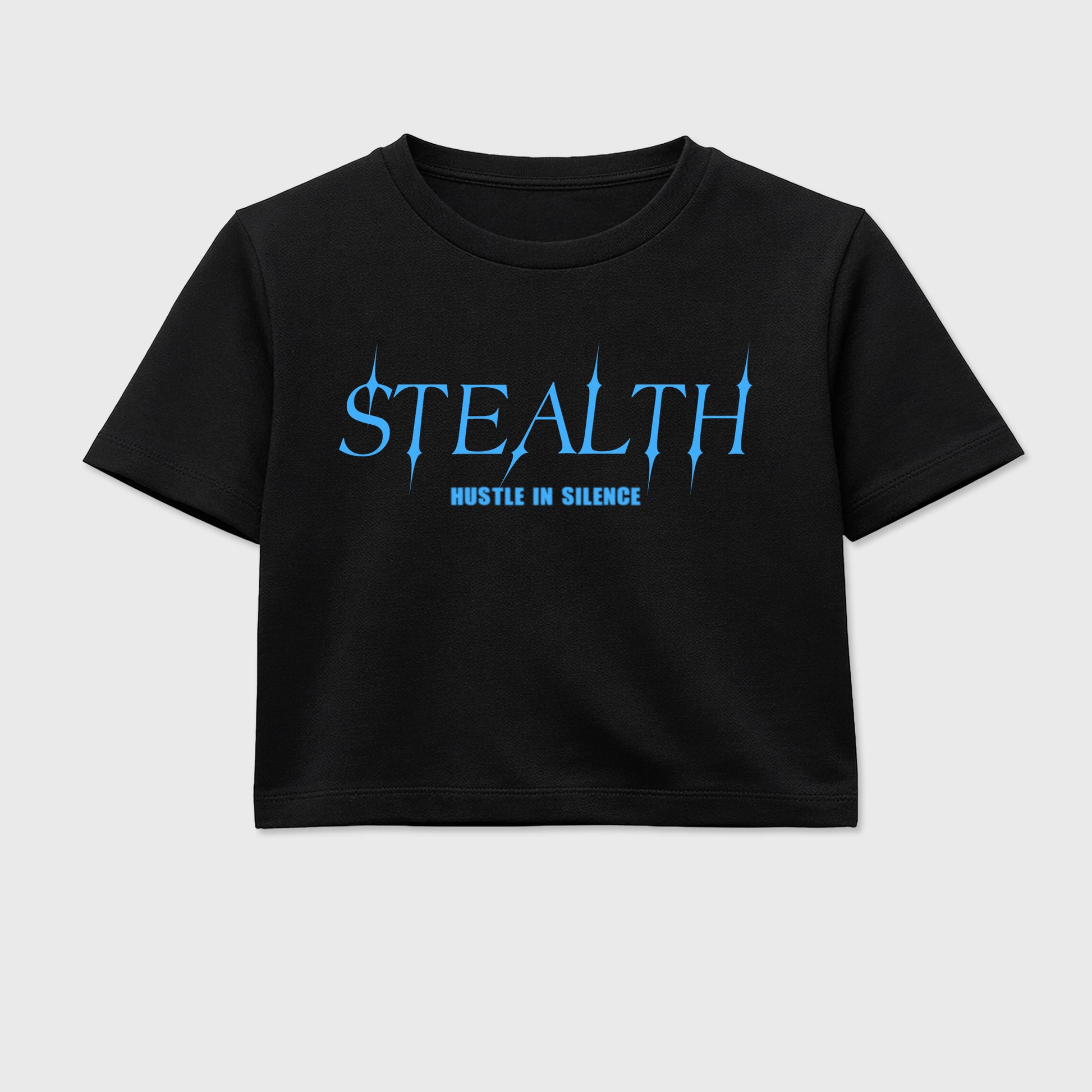 Stealth women’s crop tee designed to match the Air Jordan 5 Black Carolina, featuring coordinated Black 2 options for a perfect streetwear vibe.