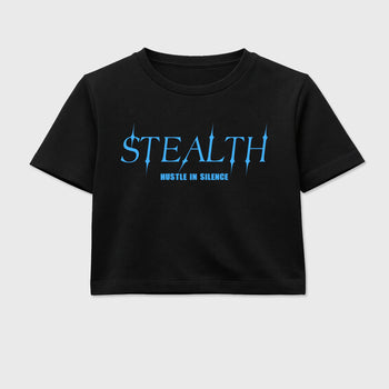 Stealth women’s crop tee designed to match the Air Jordan 5 Black Carolina, featuring coordinated Black 2 options for a perfect streetwear vibe.