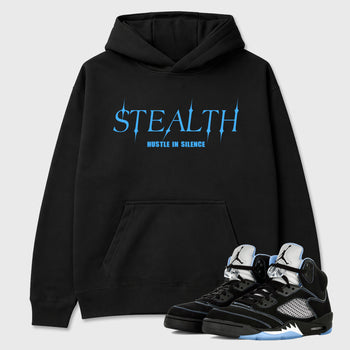 Stealth Graphic T-Shirt sneaker match tee designed for the Air Jordan 5 Black Carolina, featuring coordinated color options for a perfect streetwear match. Black 1 shirt.
