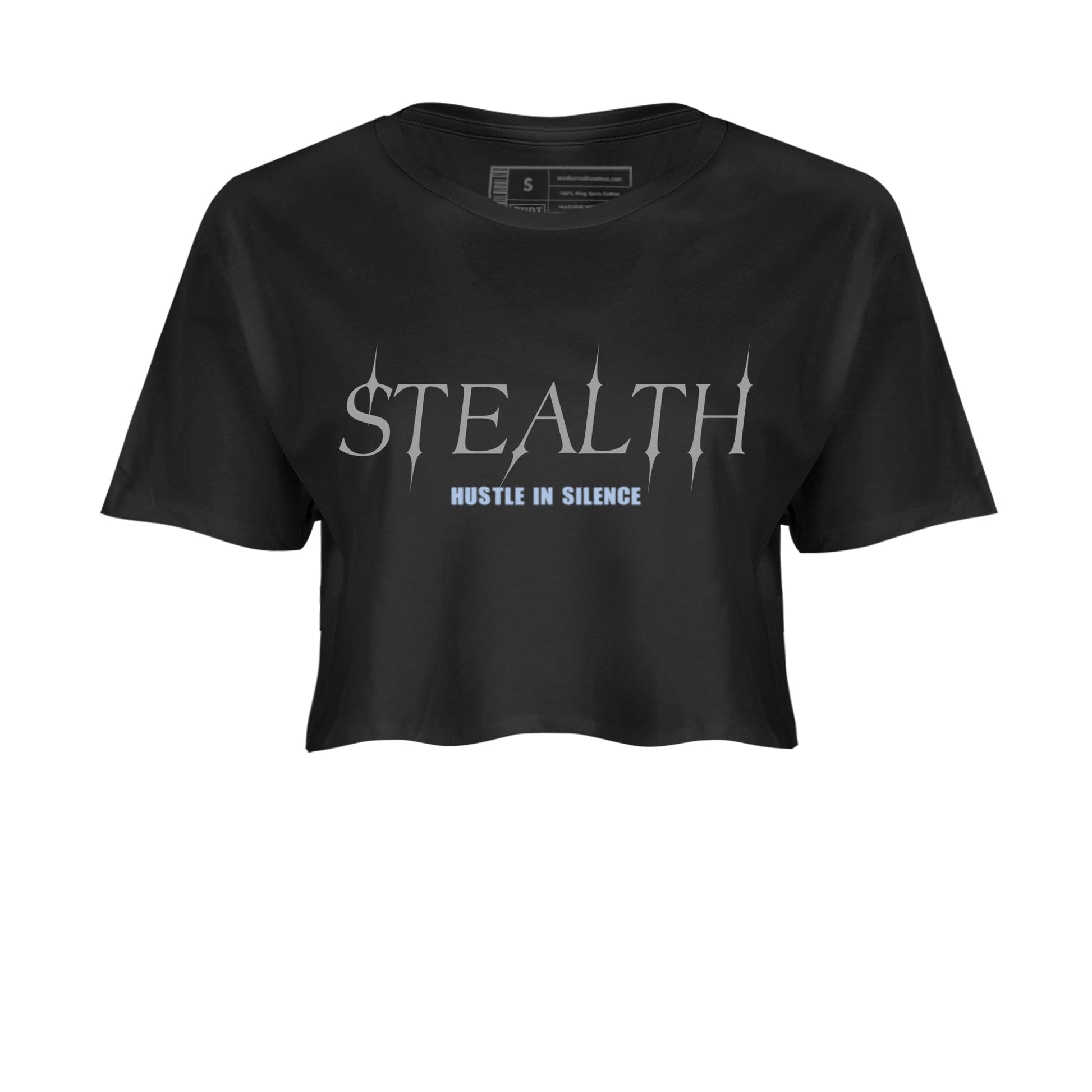 Sneakerfit for Sneakerheads – Sneaker Tees To Match Air Jordan 5 Wolf Grey Sneakers – Stealth Crop T-Shirt Black 2