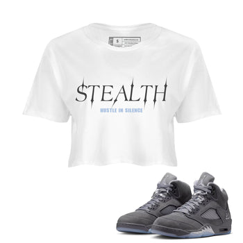 Sneakerfit for Sneakerheads – Sneaker Tees To Match Air Jordan 5 Wolf Grey Sneakers – Stealth Crop T-Shirt White 1