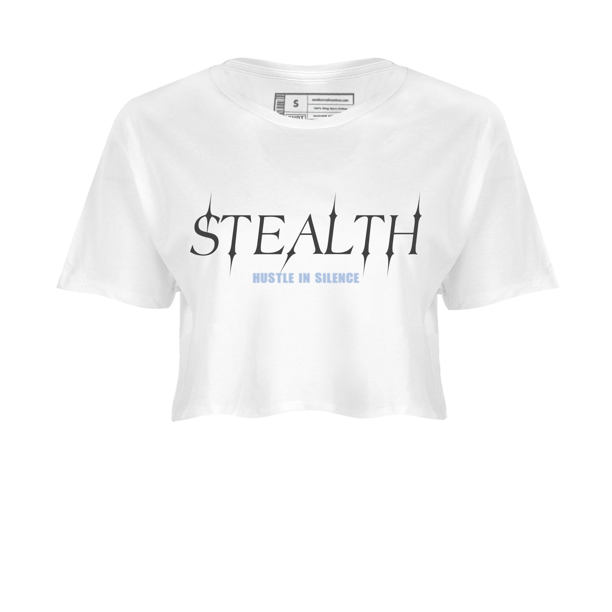 Sneakerfit for Sneakerheads – Sneaker Tees To Match Air Jordan 5 Wolf Grey Sneakers – Stealth Crop T-Shirt White 2