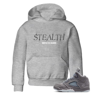 Sneakerfit for Sneakerheads – Sneaker Tees To Match Air Jordan 5 Wolf Grey Sneakers – Stealth Kids T-Shirt Heather Grey 1